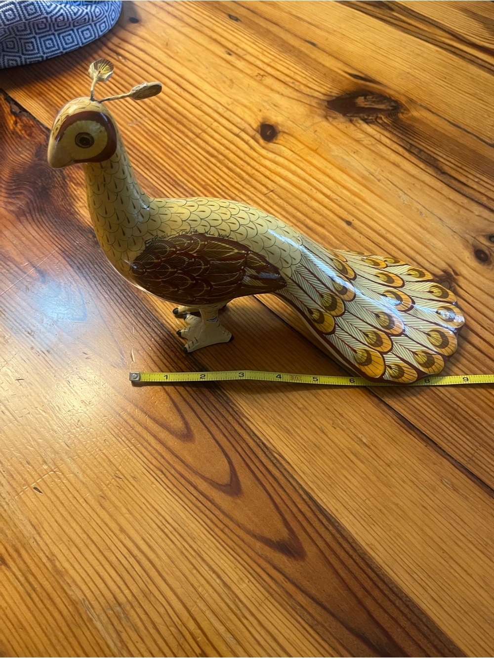 Sérmel México Tonalá Jalisco signed Hand Painted Peacock in Tan and Brown.